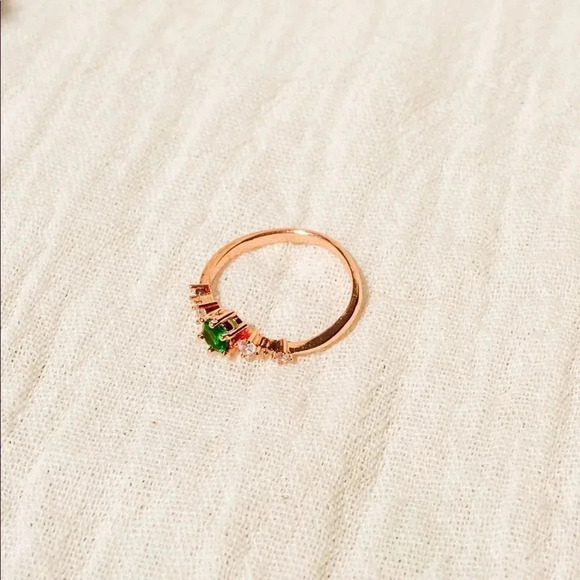 NEW! 18K Rose Gold Plated Emerald & Diamond Cluster Engagement Ring - Picture 4 of 6
